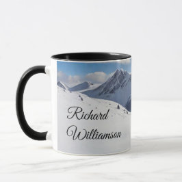 Teddy Bear Skiier in the mountains Personalize マグカップ