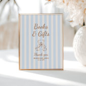 Teddy Bear Tan Blue Stripes Baby Shower ポスター