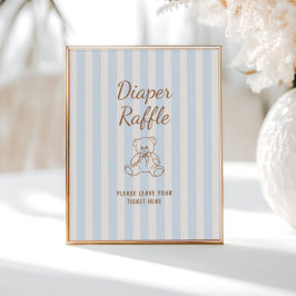 Teddy Bear Tan Blue Stripes Baby Shower ポスター