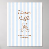 Teddy Bear Tan Blue Stripes Baby Shower ポスター (正面)