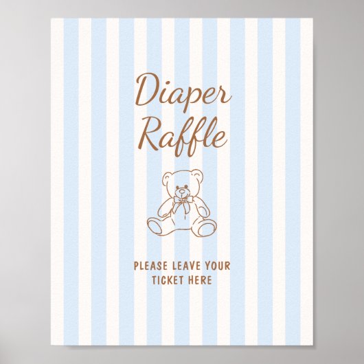 Teddy Bear Tan Blue Stripes Baby Shower ポスター (正面)