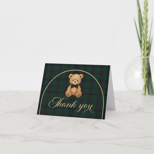 Teddy Bear Tartan Baby Shower Thank You Card サンキューカード (正面)