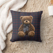 Teddy Bear Tartan Monogram Birth Stats Newborn Boy クッション (ブランケット)