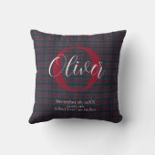 Teddy Bear Tartan Monogram Birth Stats Newborn Boy クッション (裏面)