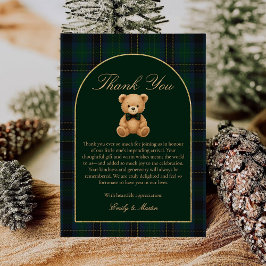 Teddy Bear Tartan Plaid Baby Shower Thank You Card サンキューカード