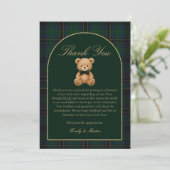 Teddy Bear Tartan Plaid Baby Shower Thank You Card サンキューカード (スタンド正面)