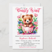 Teddy Bear Teacup Bearly Wait Pink ベビーシャワー 招待状 (正面)