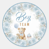 Teddy Bear Team Boy Gender Reveal Sticker ラウンドシール (正面)