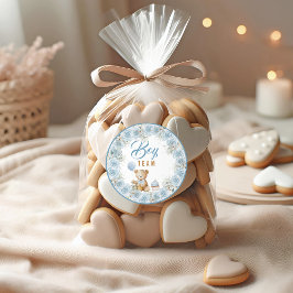 Teddy Bear Team Boy Gender Reveal Sticker ラウンドシール