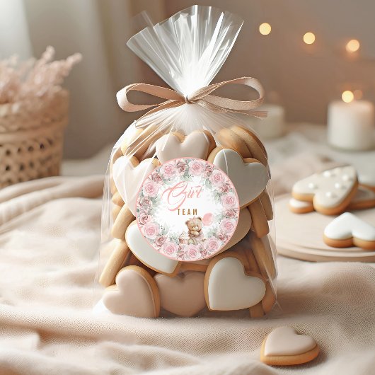 Teddy Bear Team Girl Gender Reveal Sticker ラウンドシール