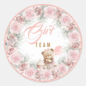 Teddy Bear Team Girl Gender Reveal Sticker ラウンドシール (正面)