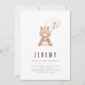 Teddy Bear Theme Neutral 1st Birthday Party  招待状 (正面)