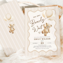 Teddy Bear Theme We Can Bearly Wait Baby Shower 招待状
