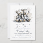 Teddy Bear Twins Baby Shower 招待状 (正面)