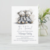 Teddy Bear Twins Baby Shower 招待状 (スタンド正面)