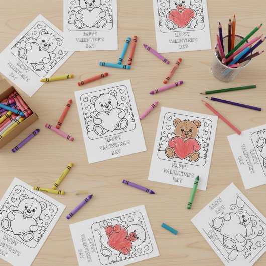 Teddy Bear Valentine's Day Coloring for Students ポストカード
