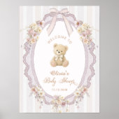 Teddy Bear Vintage Bow Baby Shower Welcome ポスター (正面)