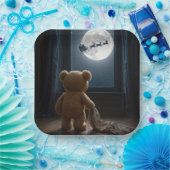 Teddy Bear Watching Santa Claus and Reindeer ペーパープレート (パーティー)