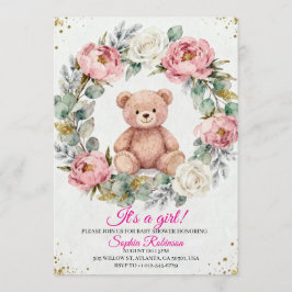Teddy Bear Watercolor  Baby Shower Invitation 招待状