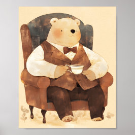 Teddy Bear Watercolor Nursery Wall Art Poster ポスター