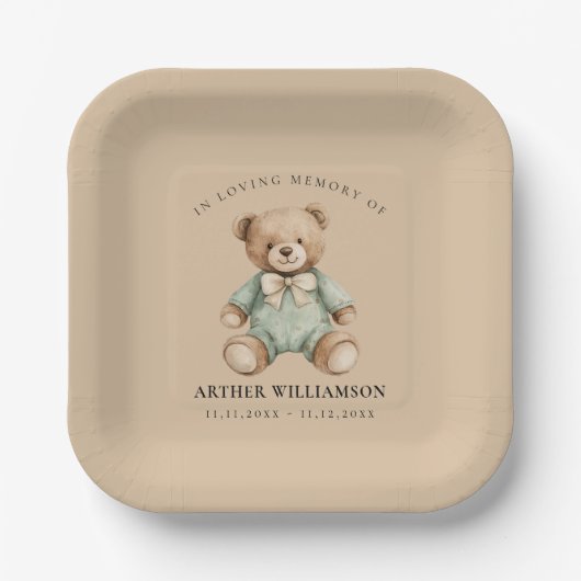 Teddy Bear Watercolour Memorial Paper Plates ペーパープレート (正面)