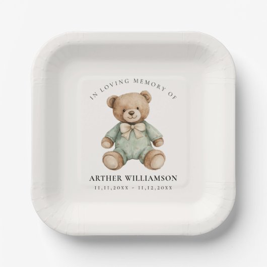 Teddy Bear Watercolour Memorial Paper Plates ペーパープレート (正面)