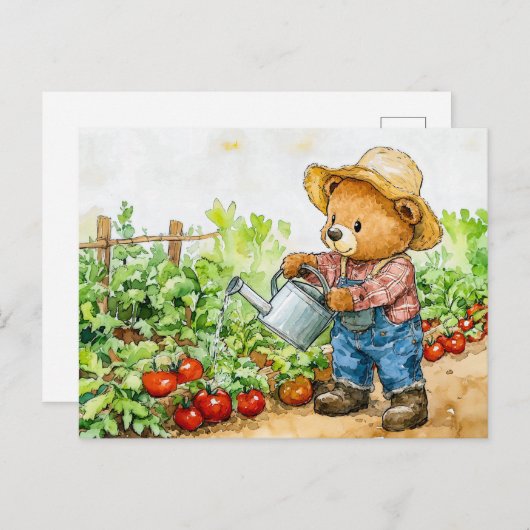 Teddy Bear Watering Tomato Plants ポストカード (正面/裏面)