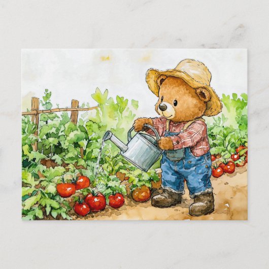 Teddy Bear Watering Tomato Plants ポストカード (正面)