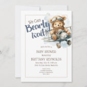Teddy Bear We Can Bearly Wait 男の子ベビーシャワー 招待状 (正面)