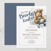 Teddy Bear We Can Bearly Wait 男の子ベビーシャワー 招待状 (正面/裏面)