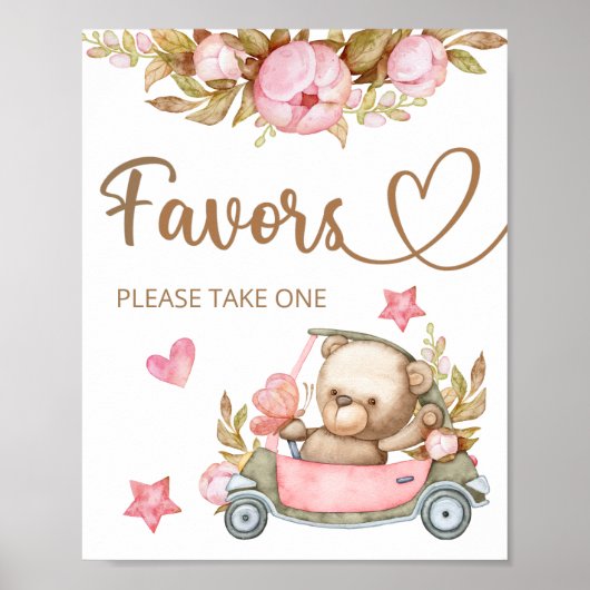 Teddy bear we can bearly wait baby Favors sign ポスター (正面)