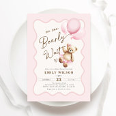 Teddy Bear We Can Bearly Wait Baby Girl Shower 招待状
