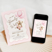 Teddy Bear We Can Bearly Wait Baby Girl Shower 招待状
