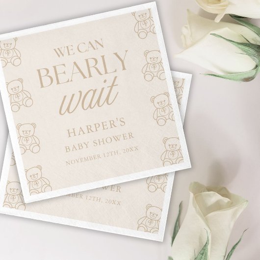 Teddy Bear We Can Bearly Wait Baby Shower スタンダードカクテルナプキン