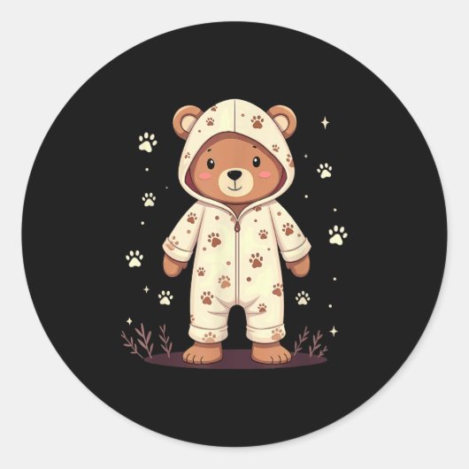 Teddy Bear Wearing Pajamas ラウンドシール (正面)