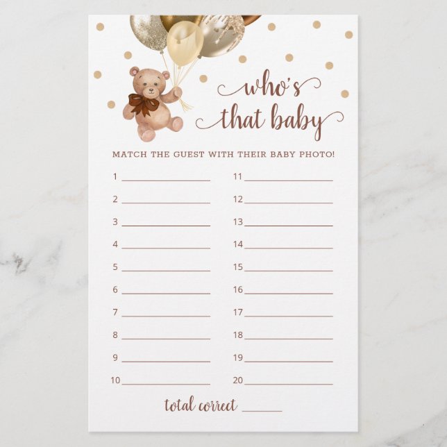 Teddy Bear Who's That Baby Showerフォトゲーム (正面)