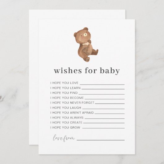 Teddy Bear Wishes for Theベビー 招待状 (正面/裏面)