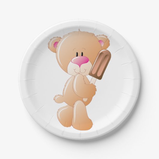 Teddy Bear With An Ice Block Paper Plates ペーパープレート (正面)