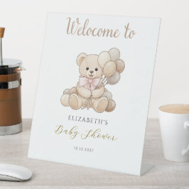 Teddy Bear with ballons Baby Shower Welcome  台座サイン