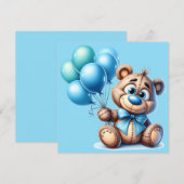 Teddy Bear with blue balloo Baby shower Invitation 招待状 (正面/裏面)