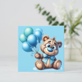 Teddy Bear with blue balloo Baby shower Invitation 招待状 (スタンド正面)