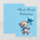 Teddy bear with blue balloons サンキューカード (正面/裏面)
