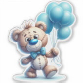Teddy bear with blue balloons シール (正面)