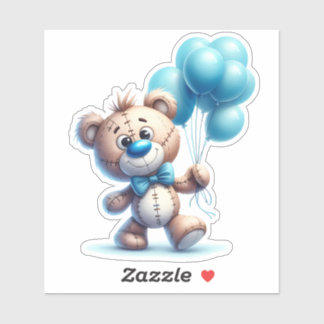 Teddy bear with blue balloons シール