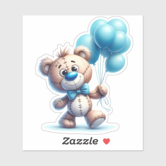 Teddy bear with blue balloons シール (シート)