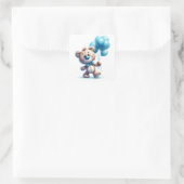 Teddy bear with blue balloons スクエアシール (バッグ)
