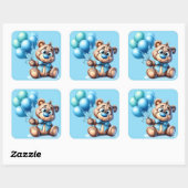 Teddy Bear with Blue Balloons Baby Shower スクエアシール (シート)
