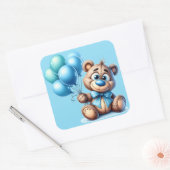 Teddy Bear with Blue Balloons Baby Shower スクエアシール (封筒)