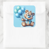 Teddy Bear with Blue Balloons Baby Shower スクエアシール (バッグ)