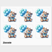 Teddy Bear with Blue Balloons Baby Shower スクエアシール (シート)